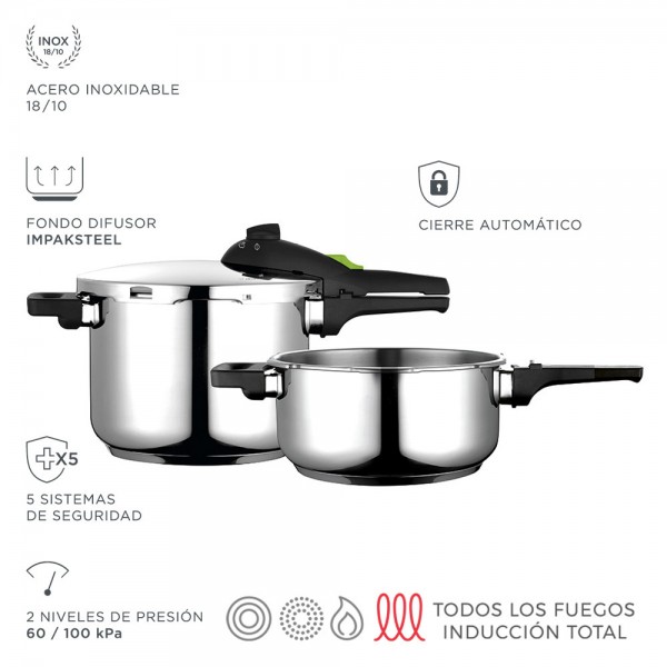 Olla super rápida rapid 4 + 6 l inoxidable 18/10 4 l ø22 x 12cm, 6 l ø22 x 17 cm