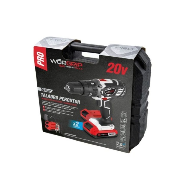Taladro percut.worgrip  20v. 2 bat 2.0ah